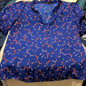 Banana Republic Red and White Ruffled Short Sleeve Blouse